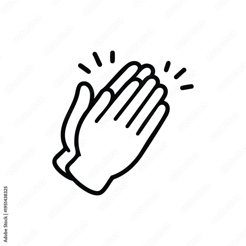 Obraz premium Clapping Hands Gesture Black And White Vector Icon Applause Symbol Line Art Illustration