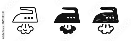 Steam iron icon set. Laundry, clothing care, and household chore symbols.