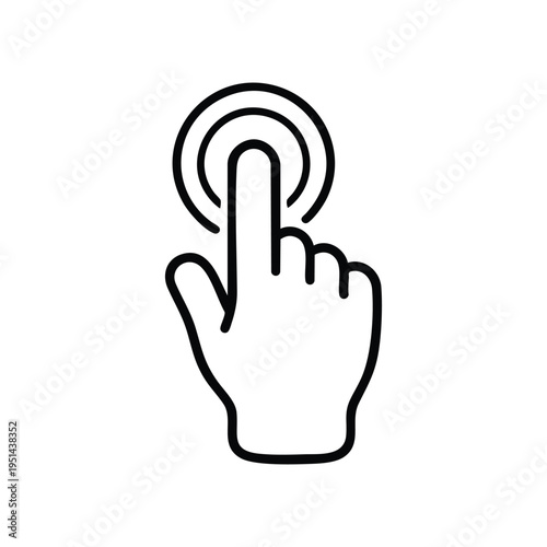 Hand tap gesture black and white vector icon of finger touching screen with circular touch waves