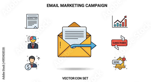 Email Marketing Campaign Vector Icon Set.