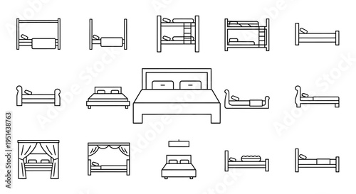 Various types of beds and furniture.