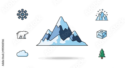 Mountain peaks with snow and ice.