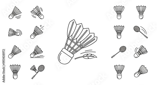 Badminton rackets and shuttlecocks in flight.