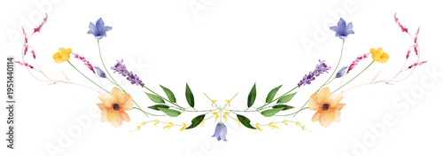 Cuadro en lienzo Watercolor floral symmetrical border frame