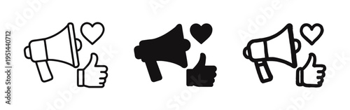 Social Media Engagement Icon Set - Megaphone, Heart, and Thumbs Up Gesture