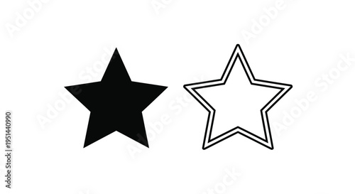 A versatile vector graphic illustration presenting two essential star icons, one bold black fill and the other a clean outline, perfect for UI design elements.