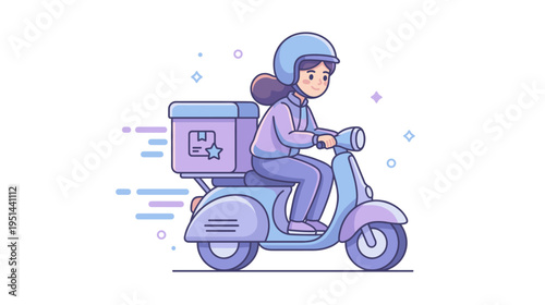 Delivery woman riding scooter while transporting packages  