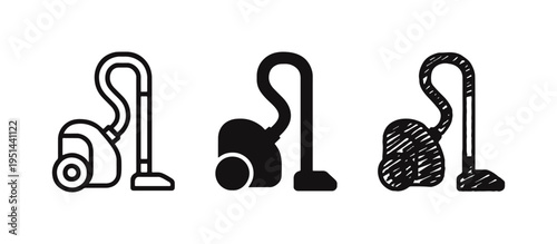 Vacuum Cleaner Icon Set - Outline, Solid, and Hand-Drawn Styles for Cleaning