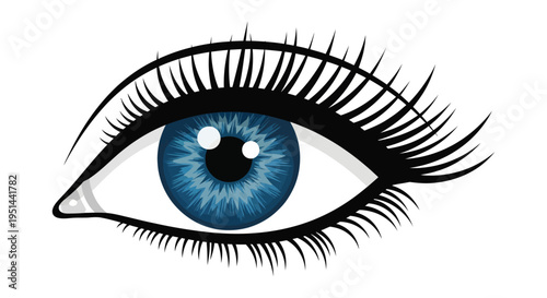 A striking close up of a vibrant blue eye with dark eyelashes presented as a bold graphic silhouette high quality professional detailed