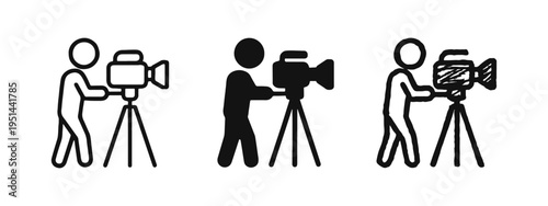 Videographer with Video Camera on Tripod Icon Set