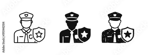 Police Officer with Shield Icon Set Representing Law Enforcement