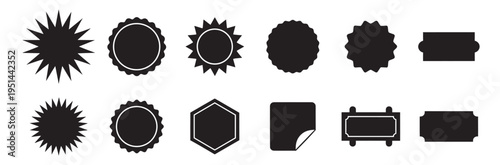 set of badge and label shapes, blank sticker tag and emblem collection, vector template elements on transparent background