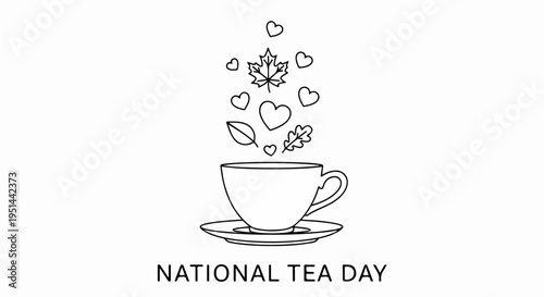 National tea day celebration with steaming cup and heart shapes symbolizing love for tea