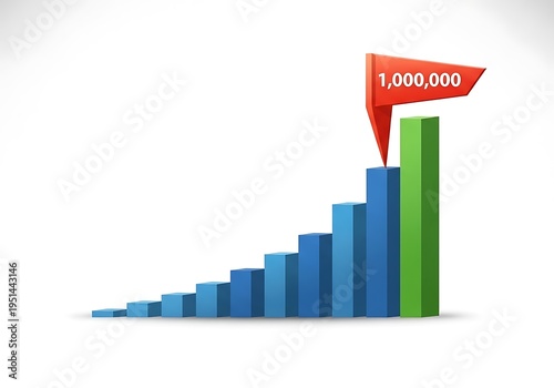 A bar graph with a red arrow pointing to one million isolated on white background