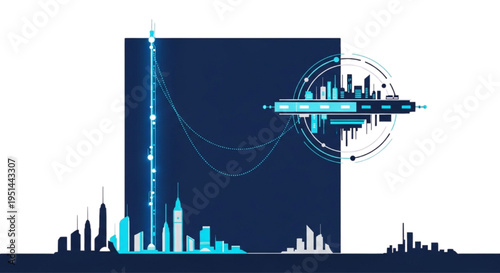 Futuristic Cityscape with Neon Lights and Advanced Technology Skyline