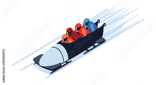 A vibrant illustration depicts a luge team speeding down an icy track showcasing dynamic motion and teamwork silhouette high quality professional