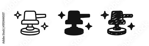 Polisher Buffer Sparkling Clean Icon Set for Car Detailing in Outline, Glyph, and Doodle Styles
