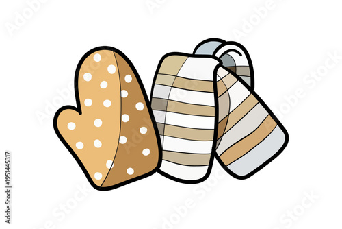 Oven Mitt and Kitchen Towels Vector Illustration Baking Cooking Textile Icon