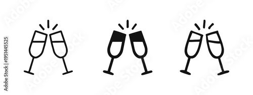 Celebration Toast Icons Set - Clinking Champagne Glasses for Festive Occasions
