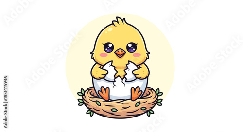 Cute Yellow Baby Chick Hatching Egg.