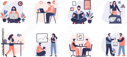 Diverse individuals engaged in varied professional and personal activities