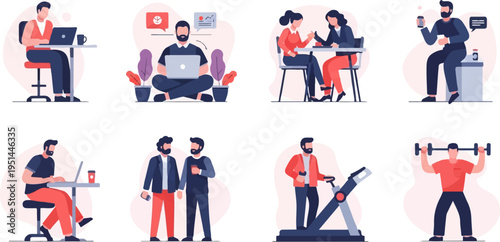 Diverse individuals engaged in work, leisure, and fitness activities (2)