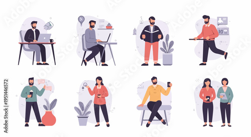 Diverse individuals engaged in various daily activities and tasks