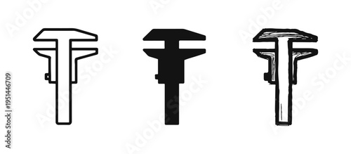 Caliper measuring tool icon set, representing precision measurement, engineering, and technical applications.