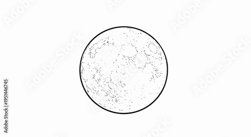 Line art depiction of the moon with craters, set against a white background