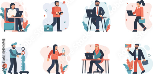 Diverse individuals engaged in various office and outdoor work activities