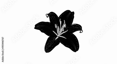 Hand drawn black lily with detailed petals and stamen