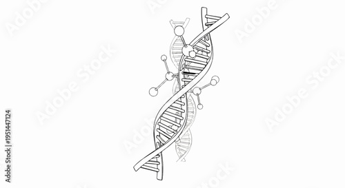 Abstract sketch of a DNA helix with molecular structures