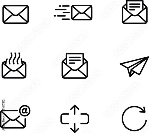 Email and message thin line icons set. communication, mail delivery, and newsletter. vector illustration