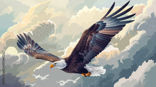 Majestic bald eagle soaring through cloudy skies freedom and power concept