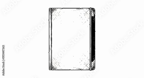 Black and white sketch of an open book with blank pages, drawn with rough lines