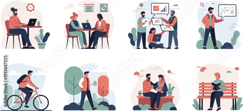 Diverse individuals engaged in various daily activities and work tasks