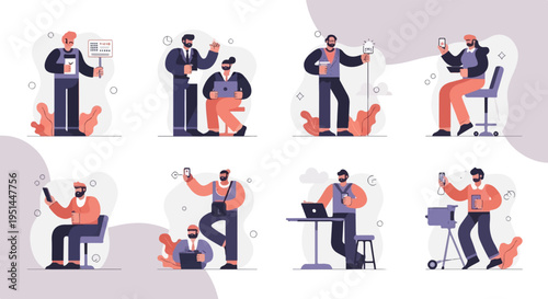 Modern individuals engaging in various digital activities and work