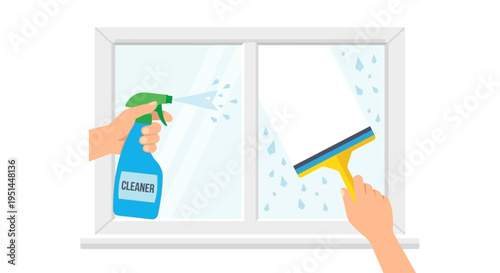 Cleaning a window with spray and a squeegee for a spotless view
