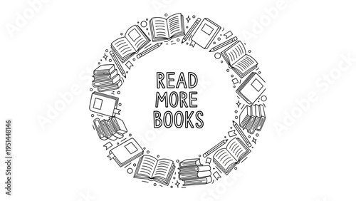 Literacy Circle: A circular composition features an array of books, inviting viewers to delve into the joy of literature and the pursuit of knowledge.