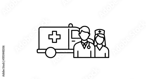 Ambulance and Medical Professionals Icon: Doctor and Nurse Team