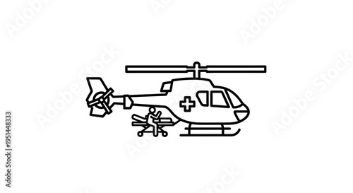 Air Ambulance Helicopter with Patient Stretcher and Medical Symbol Icon