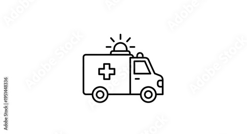 Ambulance icon, emergency medical service vehicle, healthcare symbol, simple line art