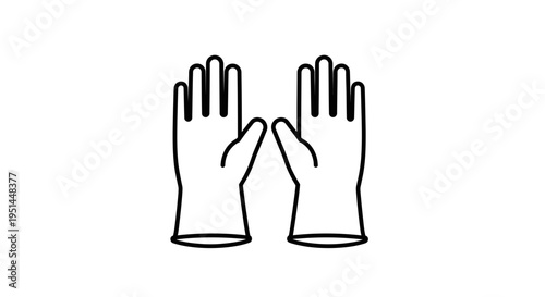 Black and White Line Art Icon of Protective Gloves