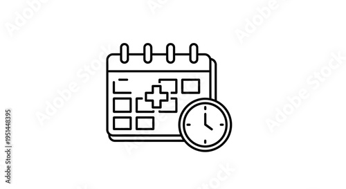 Calendar with Clock and Medical Cross Icon: Healthcare Appointment and Time Management Concept