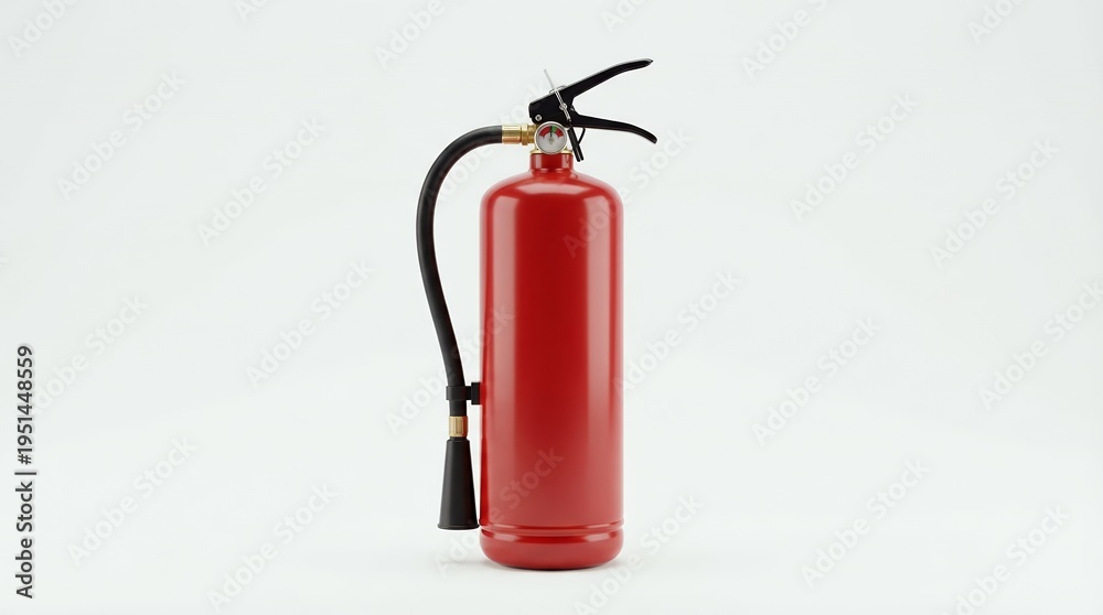 Obraz premium Modern Red Fire Extinguisher Standing Isolated on Clean White Background