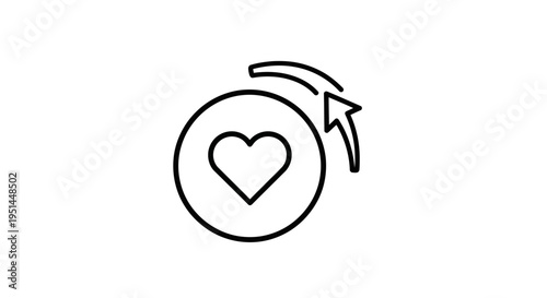 Cursor clicking on a heart icon inside a circle, symbolizing liking or favoriting content online.