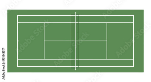 An overhead view of a green tennis court with white lines creating a stark defined silhouette high quality professional detailed modern