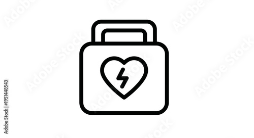 Defibrillator Icon with Heart and Lightning Bolt Symbol, Medical Emergency Equipment