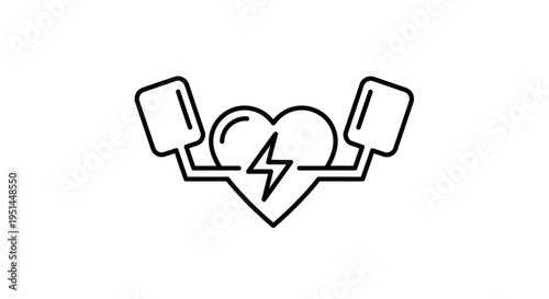 Defibrillator Paddles and Heart Icon with Lightning Bolt - Medical Emergency Concept