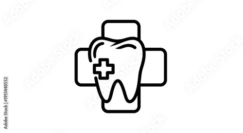 Dental Health Care Icon: Tooth with Medical Cross Symbol, Stomatology Concept